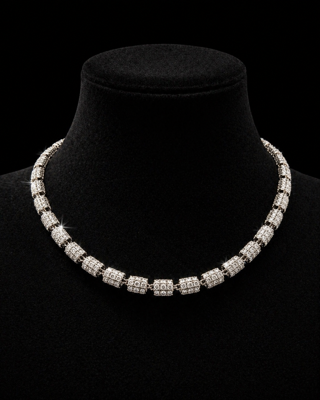 360 Iced Moissanite Barrel Link Chain – 925S | 18” | VVS-D