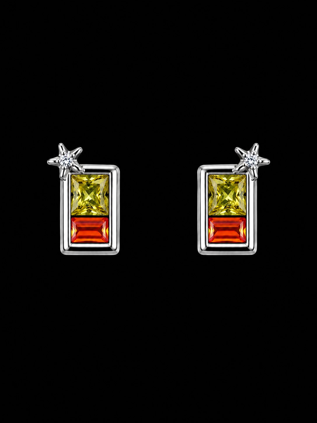 925S Geometric Color Block Stud Earrings – CZ