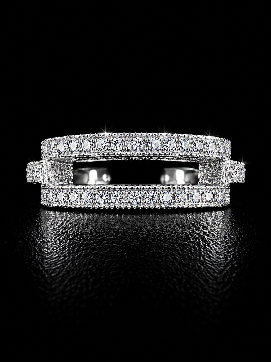925 Silver Double Row CZ Ring | Sterling Silver Statement Ring | Size 8