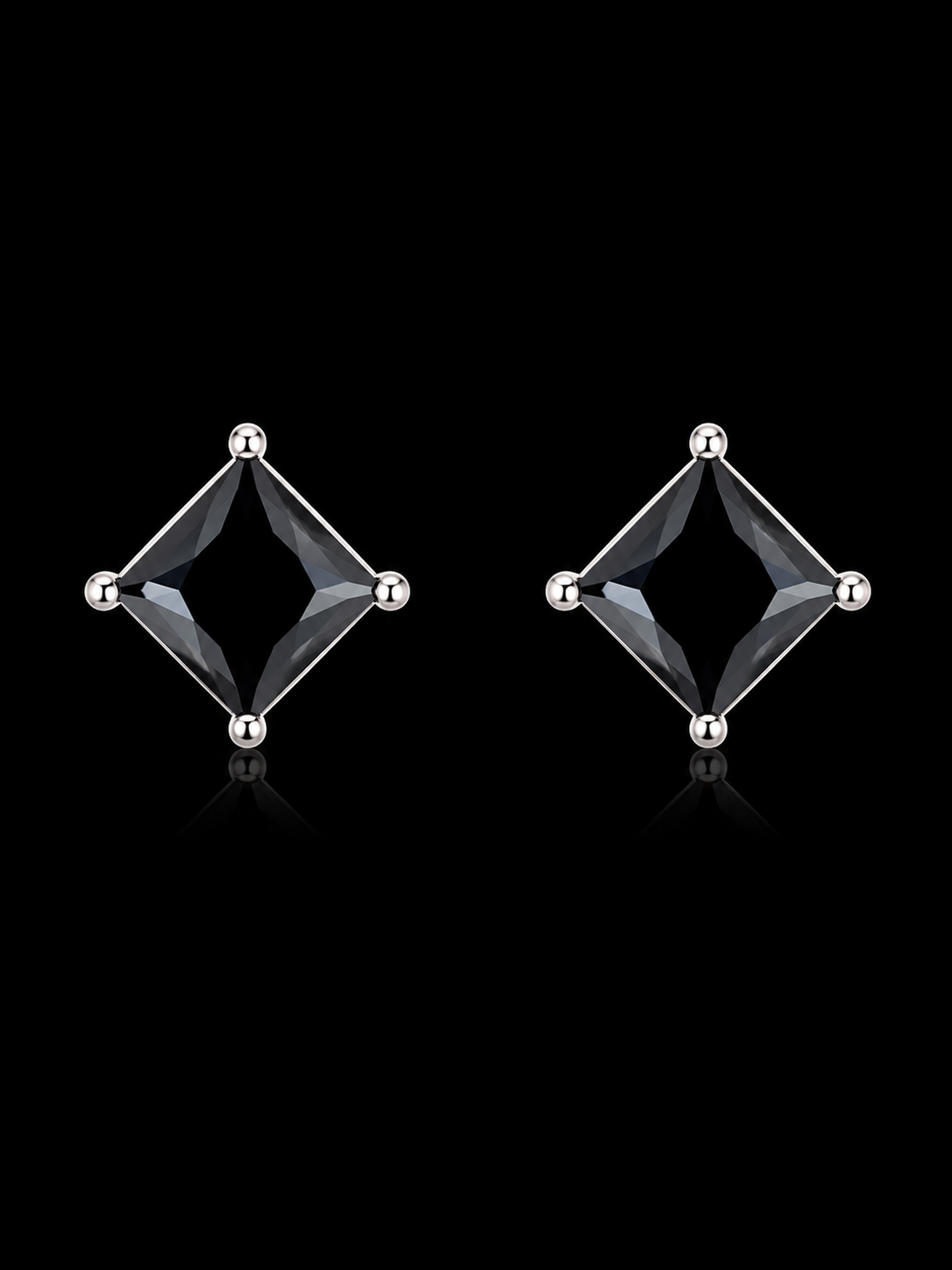 925S Black Princess Cut Stud Earrings – 7MM