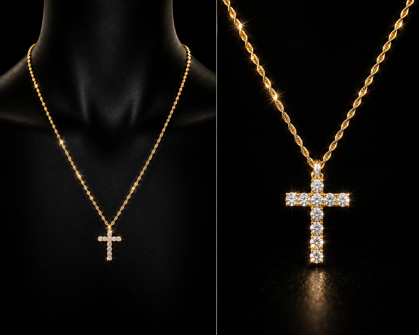 10K Gold Natural Diamond Cross Necklace 0.33 CT