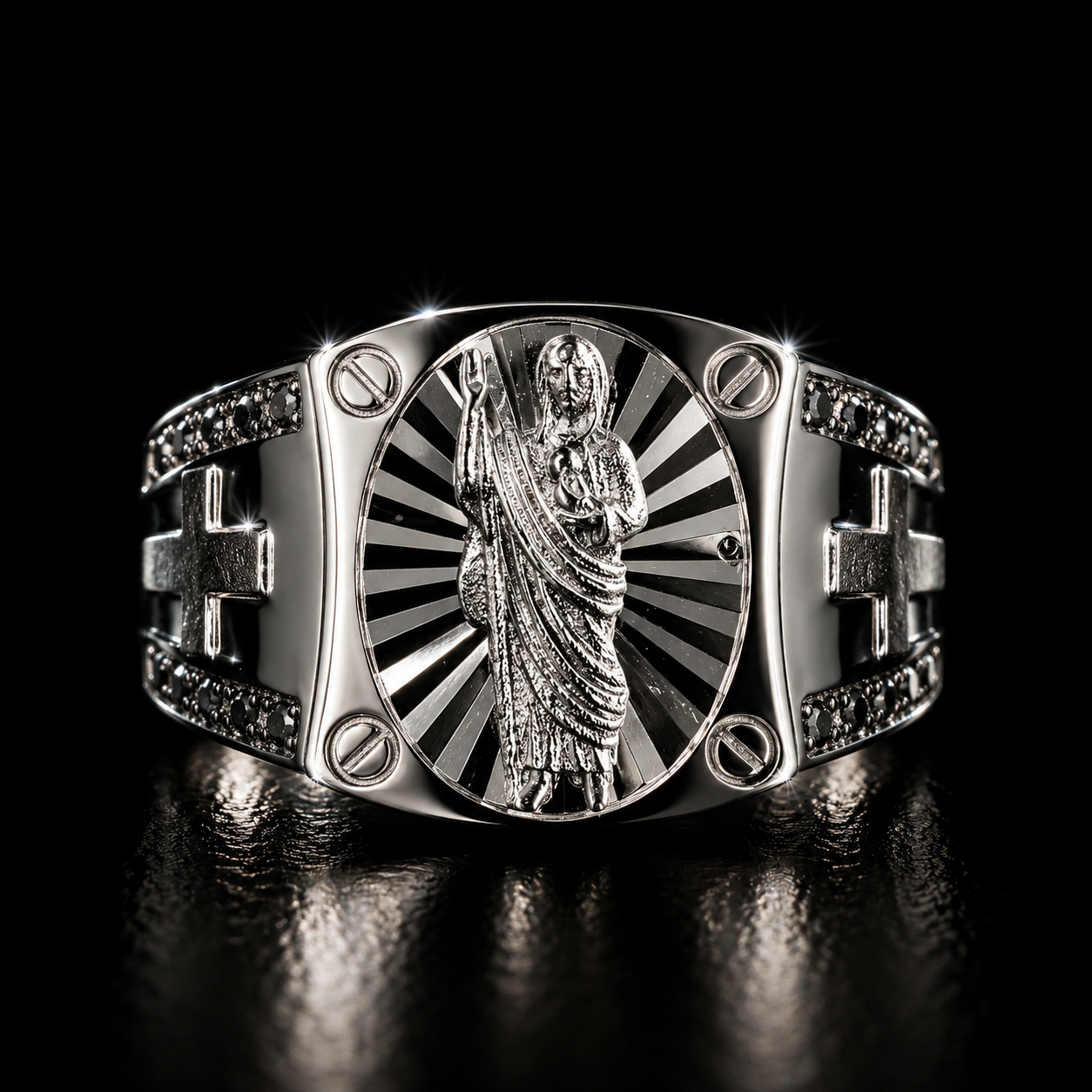 925 Silver Saint Jude Signet Ring | CZ Religious Ring | Size 10