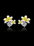 925S Yellow Floral CZ Stud Earrings