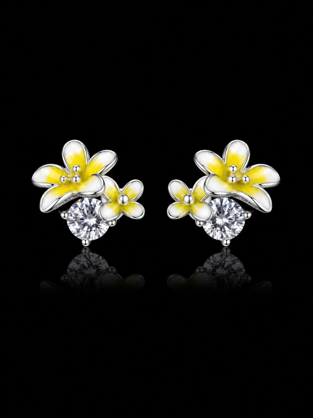 925S Yellow Floral CZ Stud Earrings