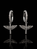 925S Angel Wing Cross CZ Hoop Earrings