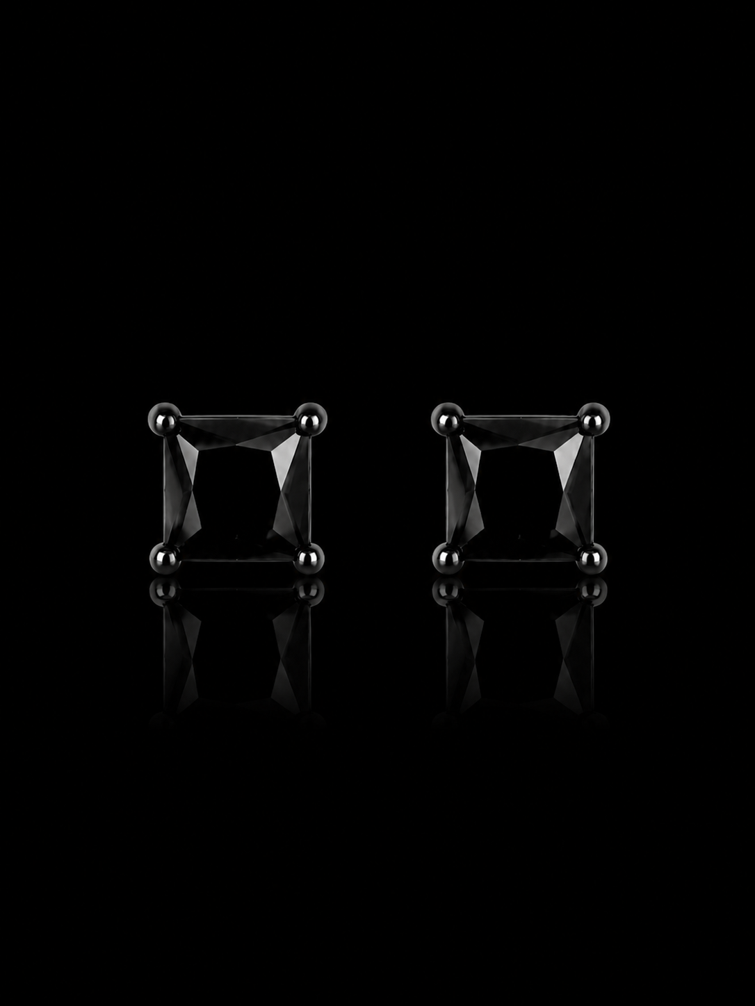 925S Black Princess Cut Stud Earrings – 6x6MM