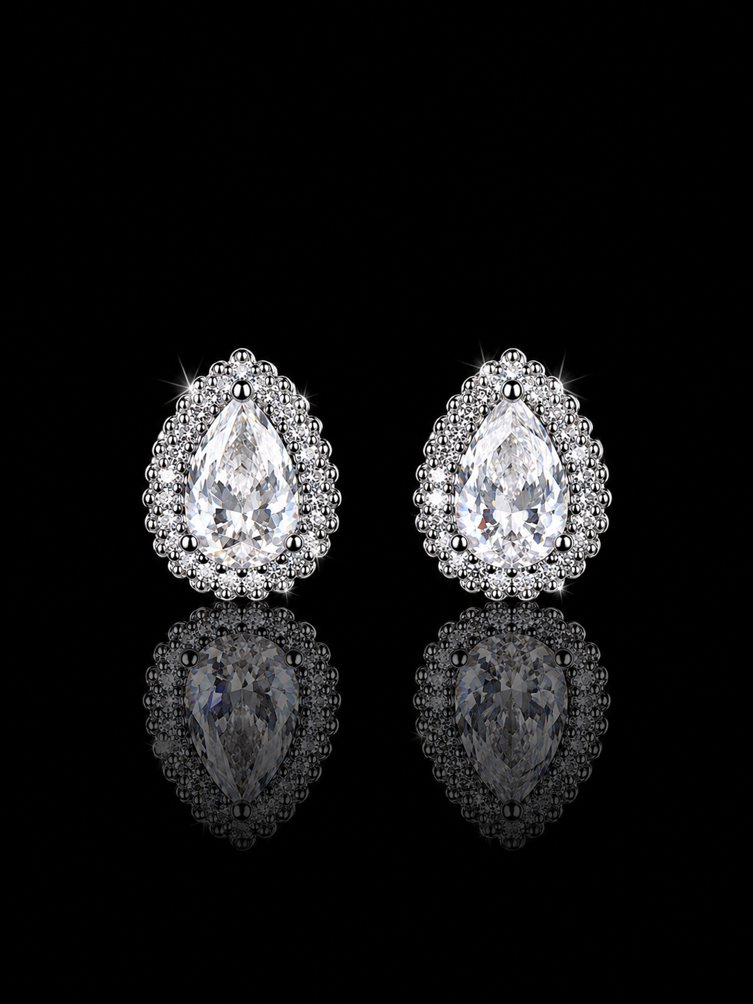 925S Pear Halo Stud Earrings – CZ