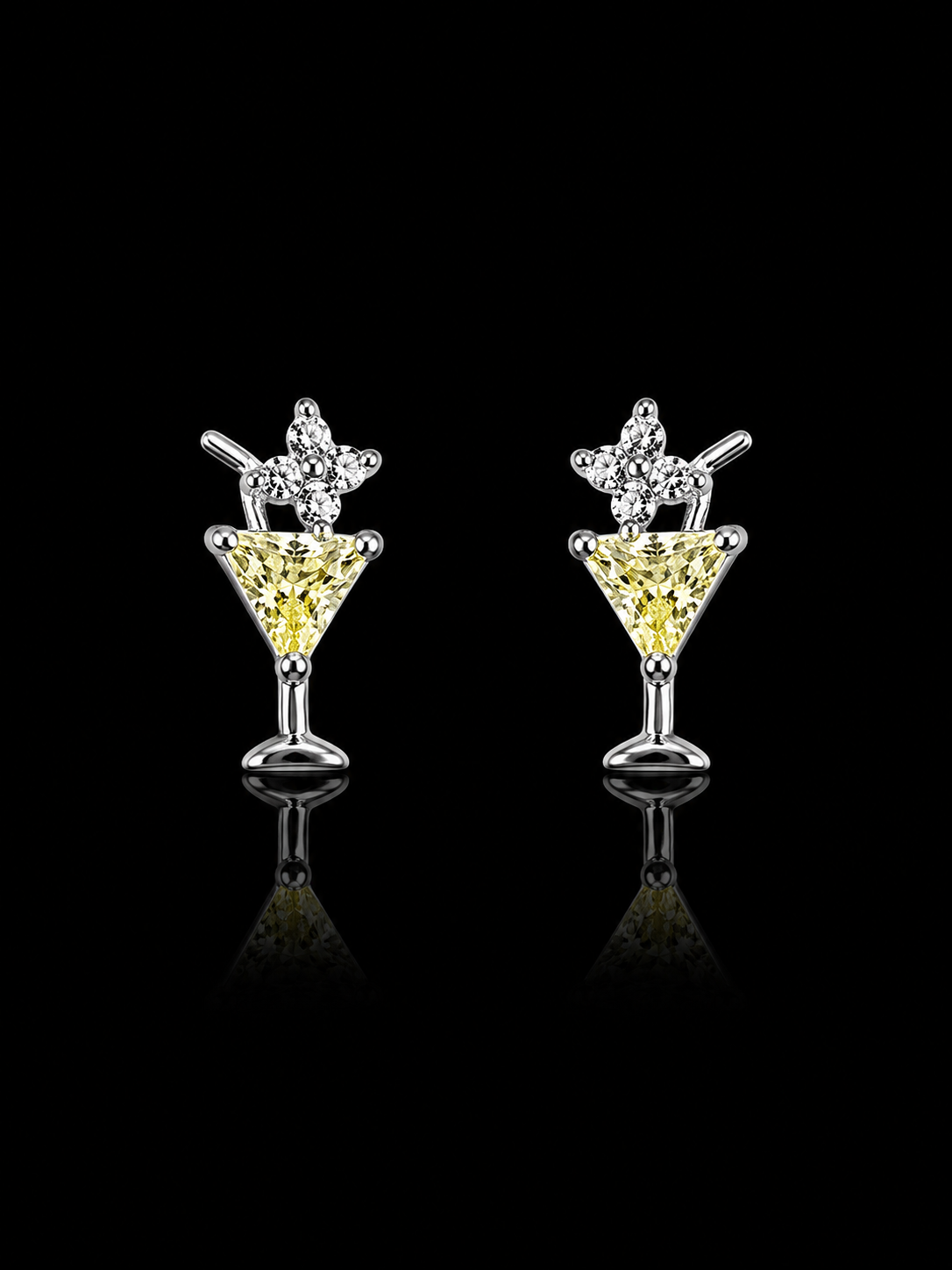 925S Cocktail Glass Stud Earrings – CZ