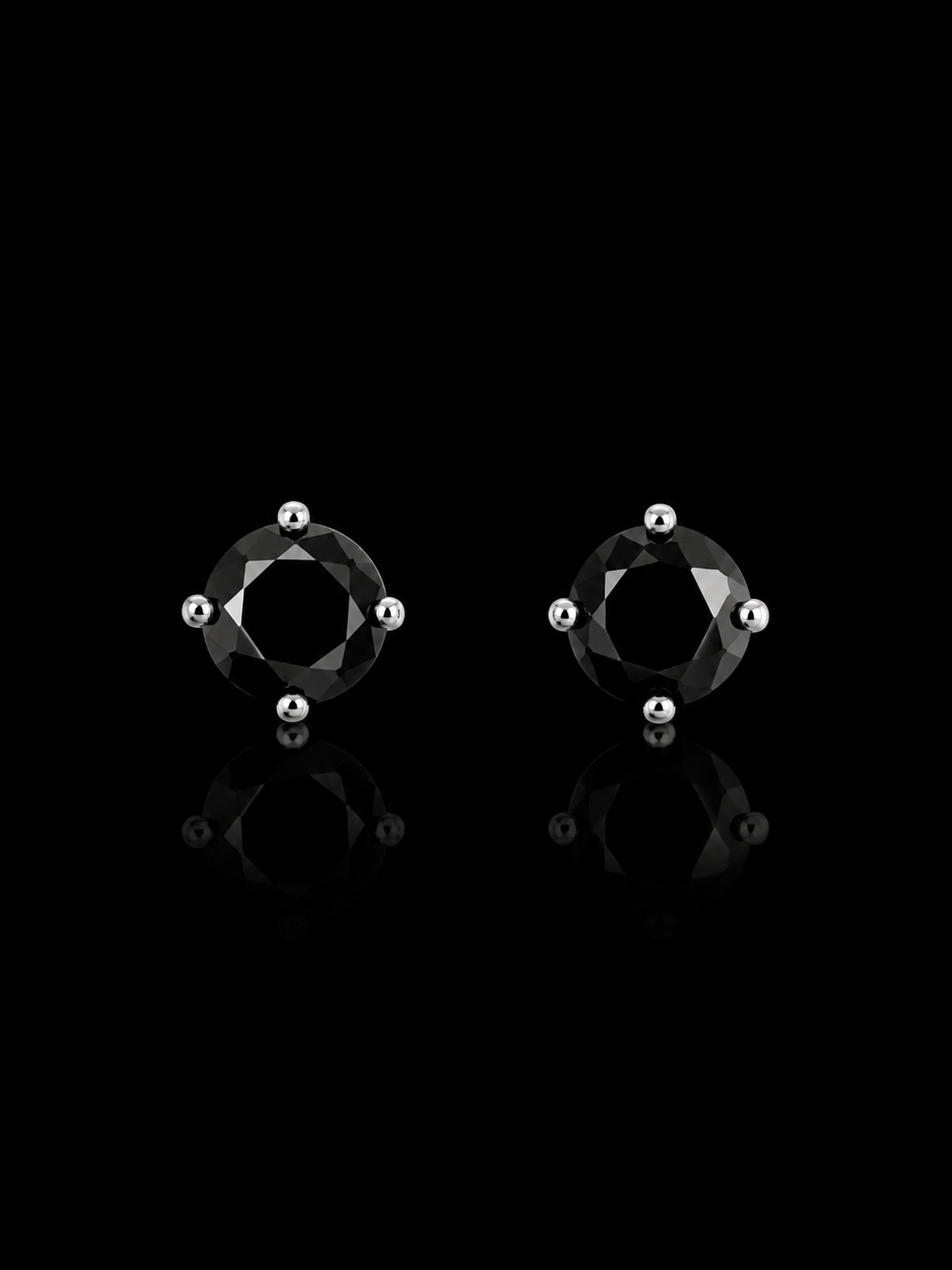 925S Black Round Cut Stud Earrings