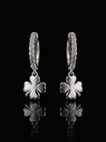 925S Lucky Clover Zirconia Hoop Earrings | Sterling Silver Clover Earrings