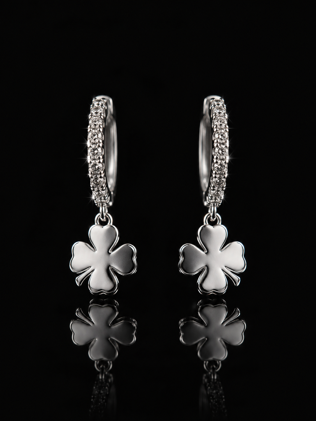 925S Lucky Clover Zirconia Hoop Earrings | Sterling Silver Clover Earrings