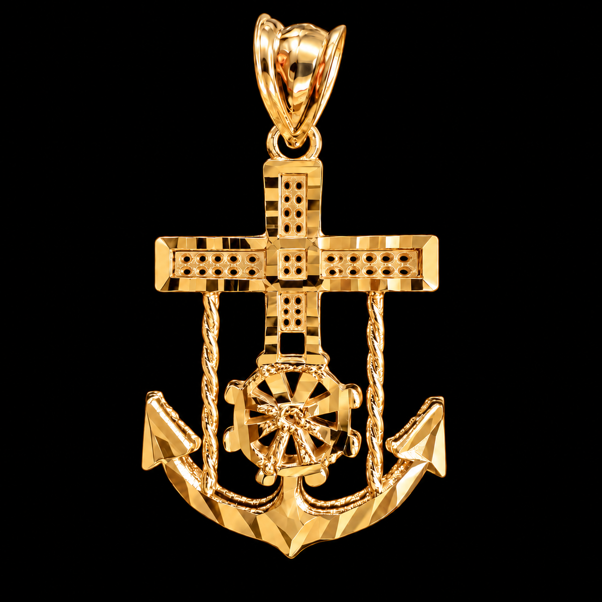 Mariner's Grace 10K Yellow Gold Cross & Anchor Pendant