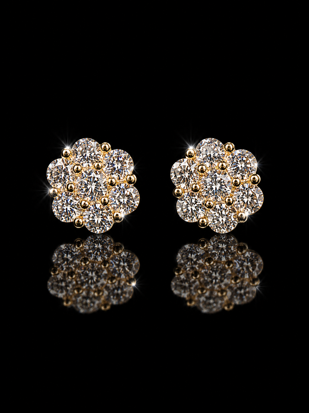 14K Gold Moissanite Cluster Stud Earrings – 3CTW VVS-D