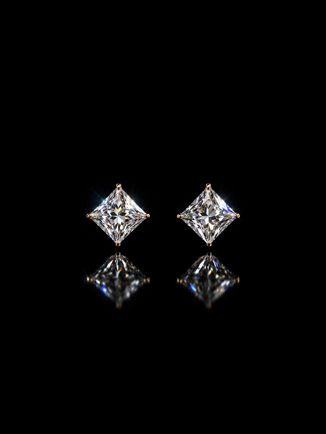 10K Gold Princess-Cut CZ Stud Earrings – 5x5MM