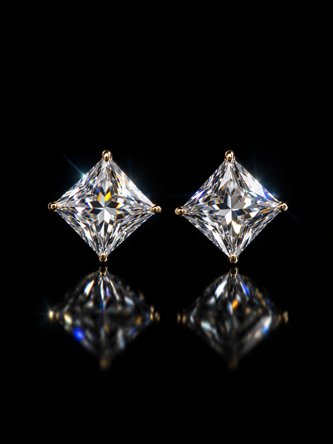 10K Gold Princess-Cut CZ Stud Earrings – 6MM