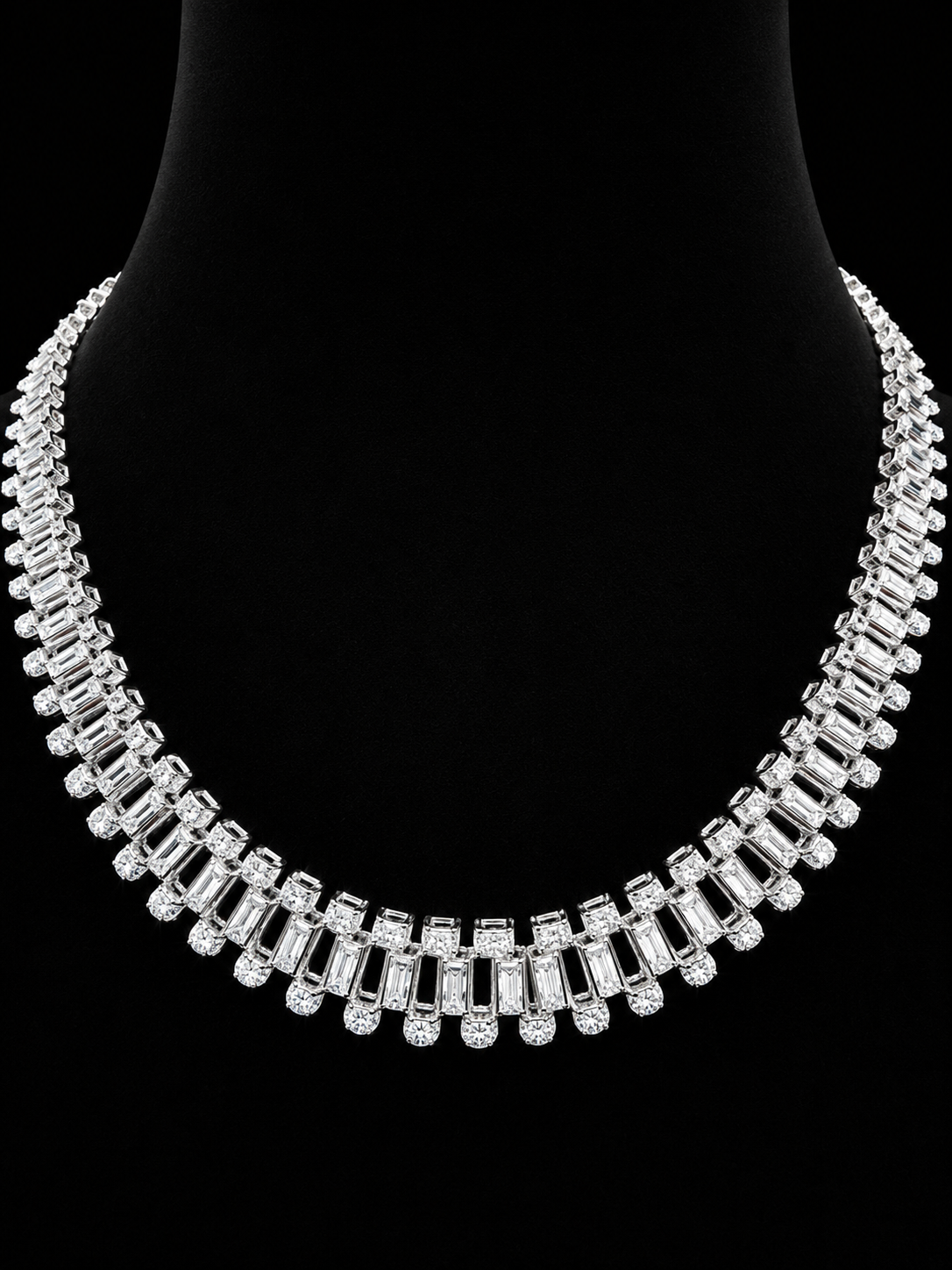 12MM Baguette & Round CZ Statement Necklace – 925S