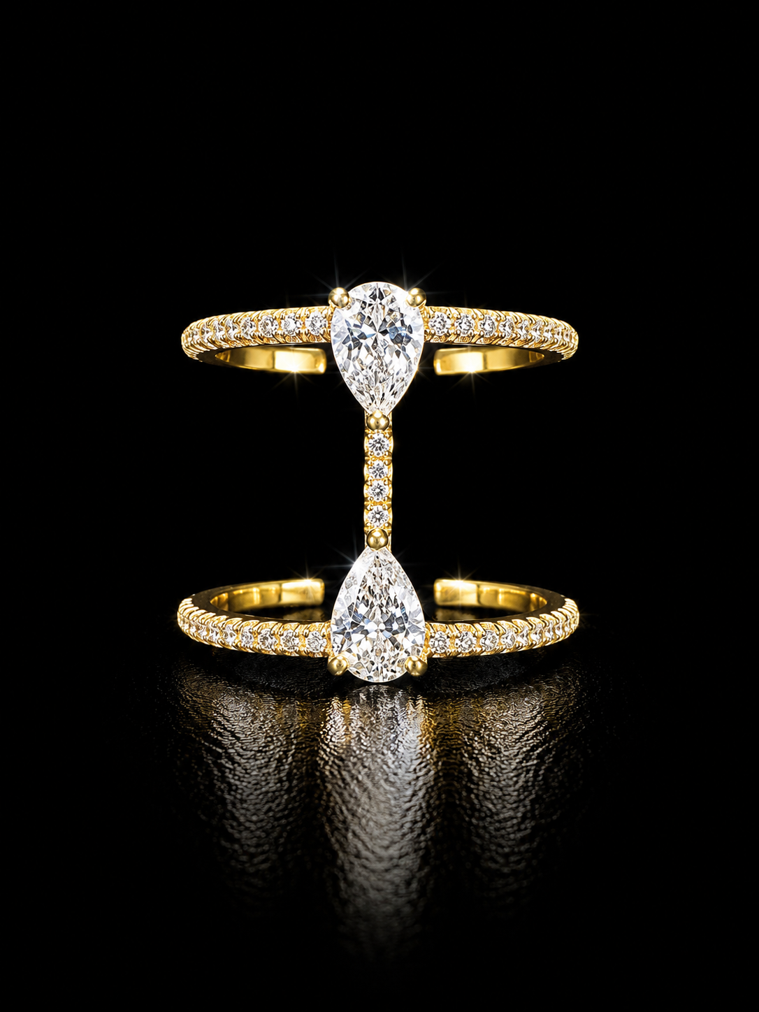 925S Gold-Plated Pear Duet Open Ring | CZ Pavé | Size 7