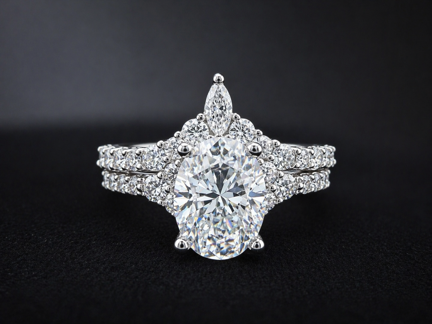 925S  Oval Halo Moissanite Engagement Ring Set 3 CTW Size 7