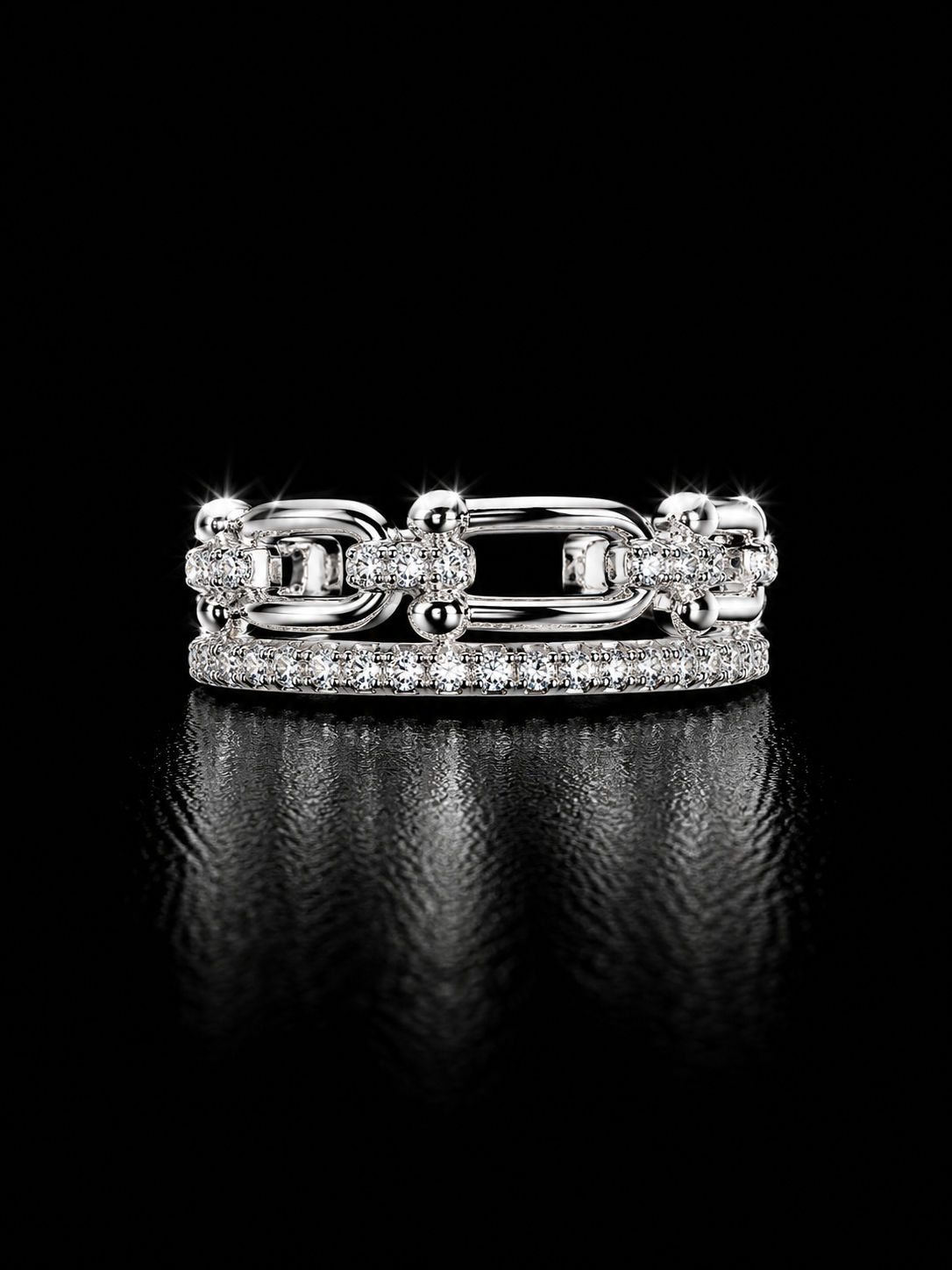 925 Silver Pavé Link Ring
