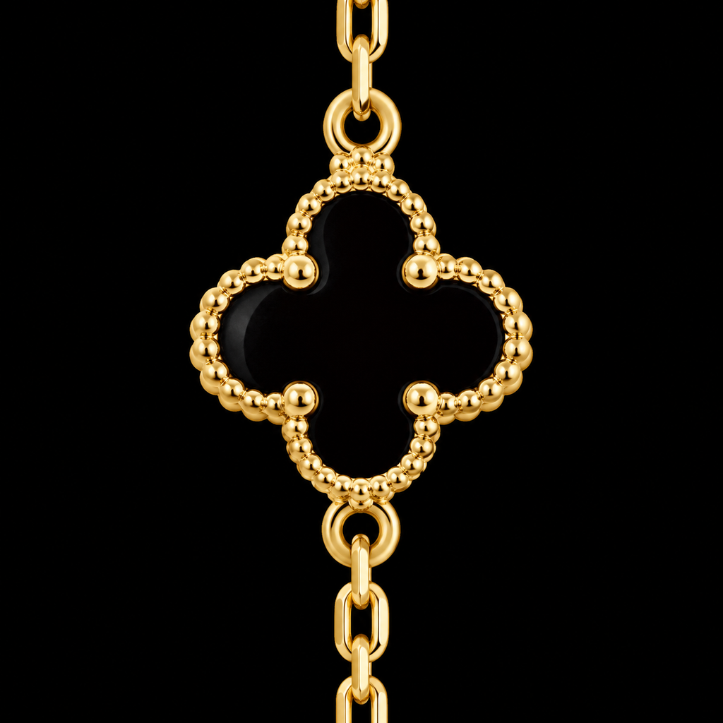 S7" | Midnight Clover Black Five-Motif Bracelet in 10K Yellow Gold