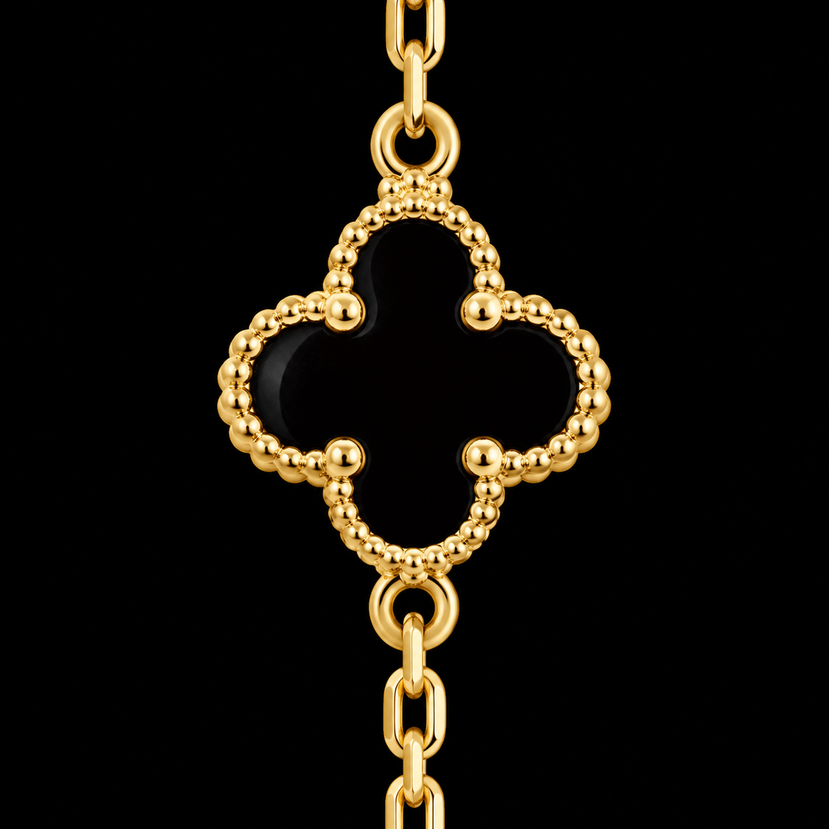 S7" | Midnight Clover Black Five-Motif Bracelet in 10K Yellow Gold