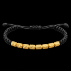 18K Yellow Gold Textured Bead Black Macramé Bracelet