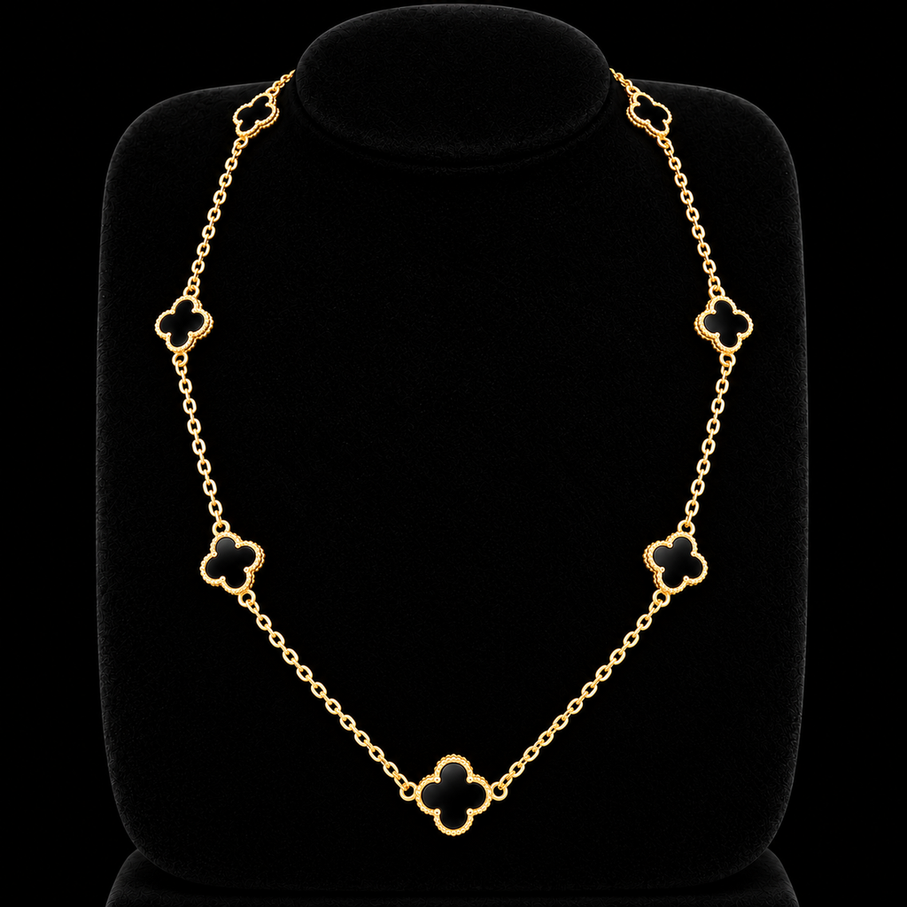 S18.5" | Noir Éternel Seven-Motif Black Clover Necklace in 10K Yellow Gold