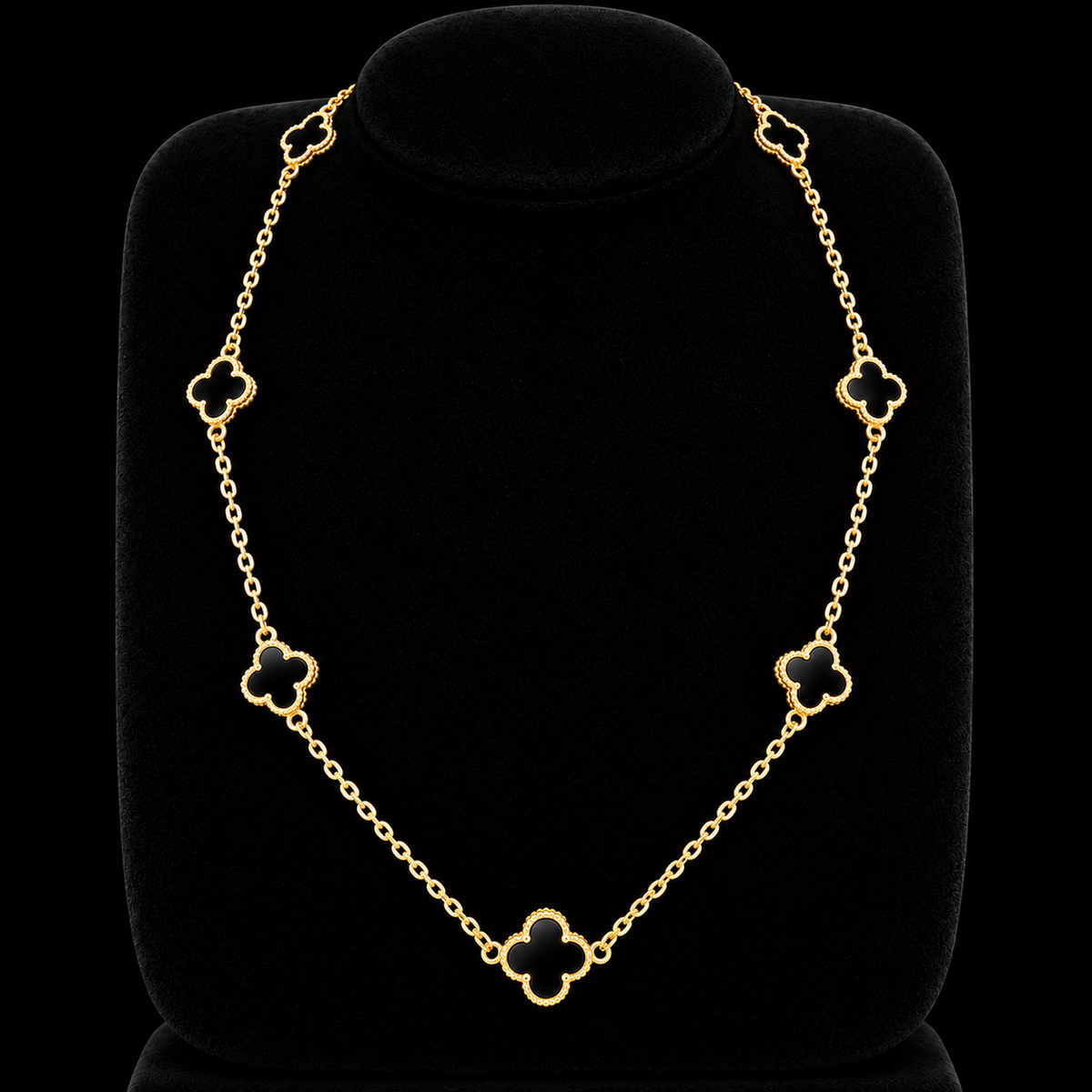 S18.5" | Noir Éternel Seven-Motif Black Clover Necklace in 10K Yellow Gold