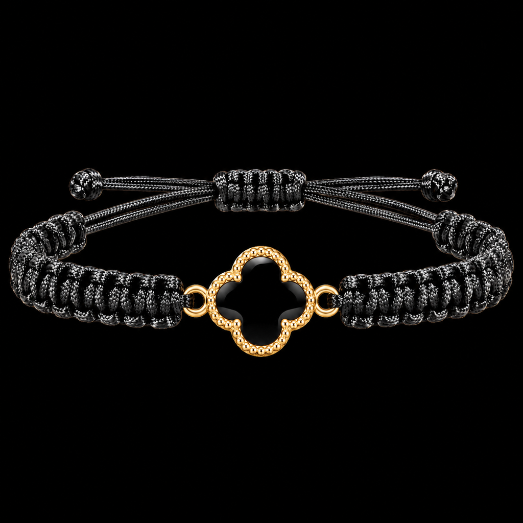 18K Yellow Gold Black Quatrefoil Macramé Bracelet – 1.10g