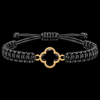 18K Yellow Gold Black Quatrefoil Macramé Bracelet – 1.10g
