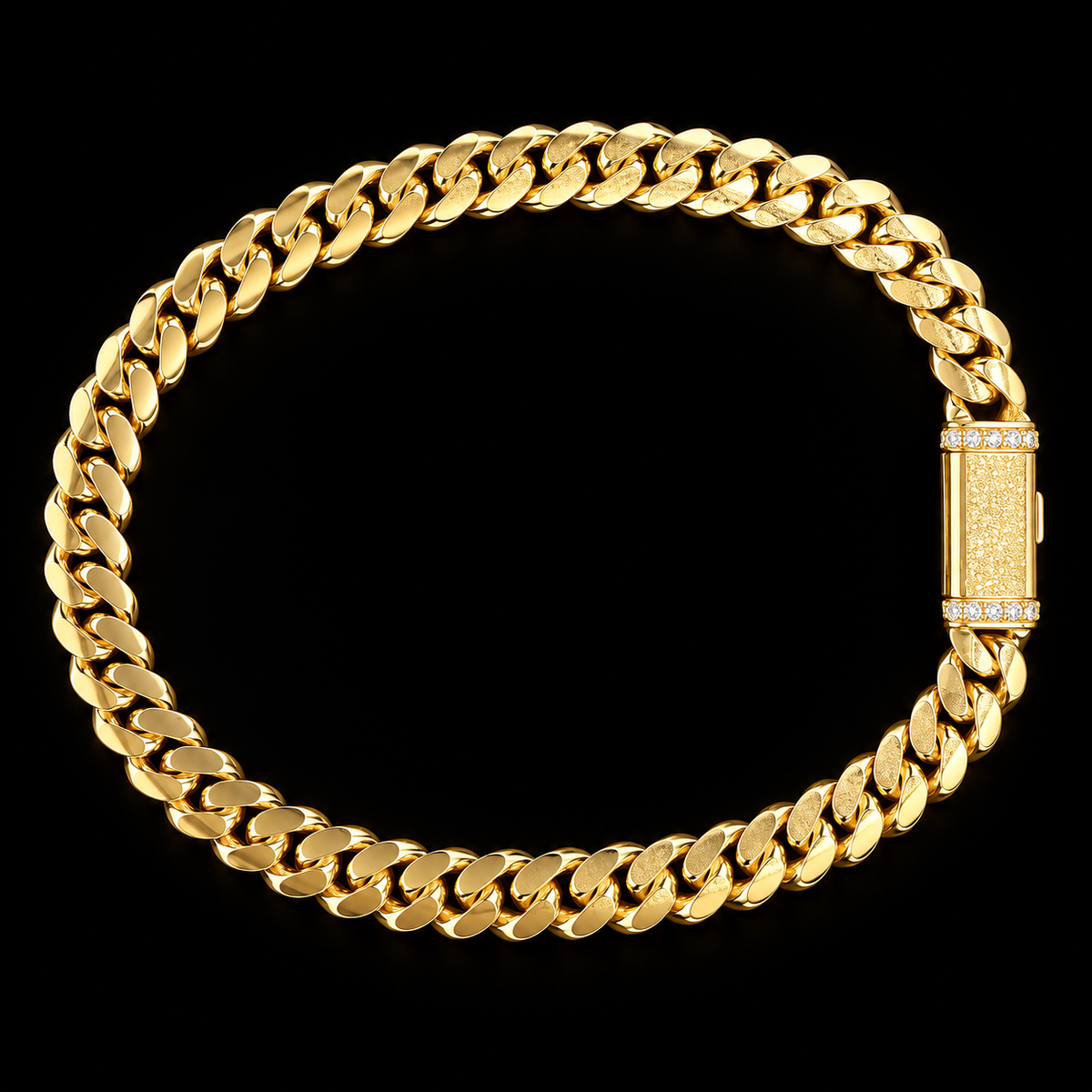 6.5mm, 8" | 10K Yellow Gold Miami Cuban Link Bracelet with Stone-Accented Box Clasp