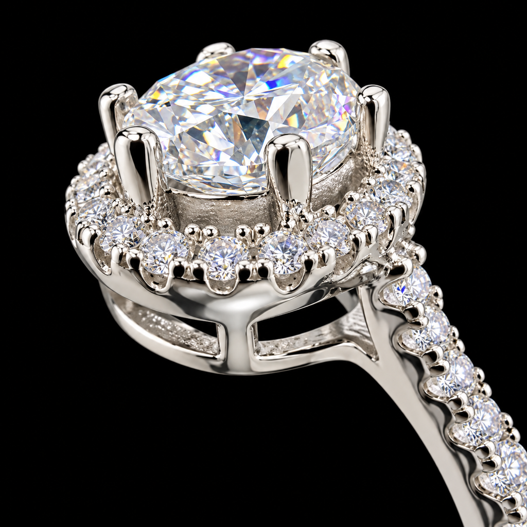 S8 | Lusso Étoile 925 Sterling Silver Oval Halo Moissanite Ring – 2.36 CTW