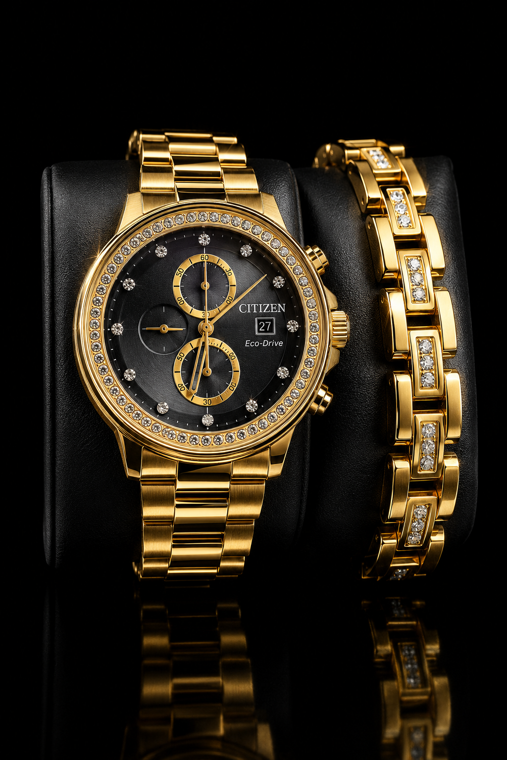 Citizen Eco-Drive Crystal Gold Chronograph Watch Set
