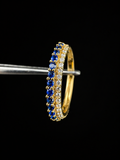 18K Colombian Gold Blue & White Zirconia Wave Ring – Dual Row Luxury Band (Size 7)