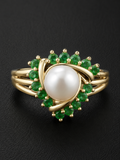 S10 | 10K Yellow Gold Natural Pearl & Emerald Ring