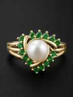 S10 | 10K Yellow Gold Natural Pearl & Emerald Ring