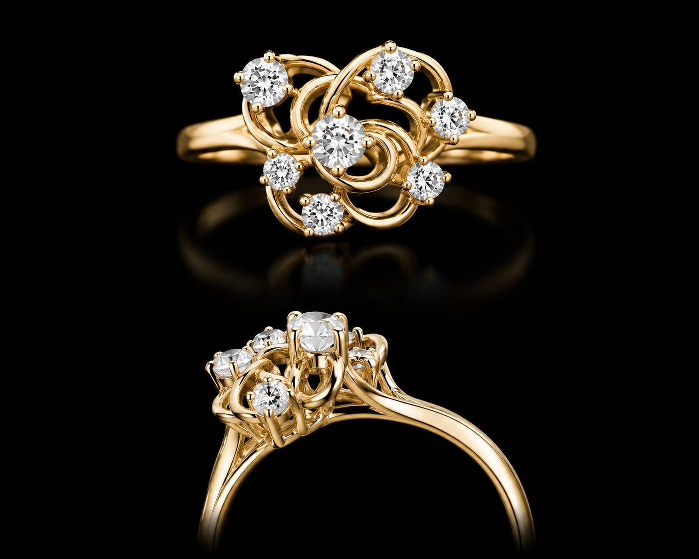 S7 | 14K Yellow Gold Diamond Floral Cluster Ring