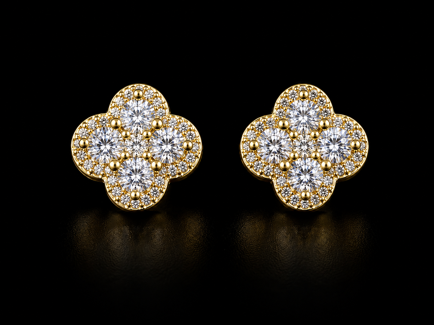925S Gold Plated Clover Moissanite Stud Earrings - 0.57 CTW VVSD