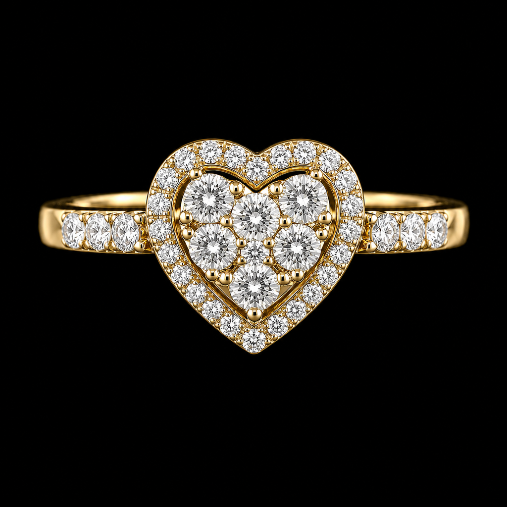 14K Gold Lab-Grown Diamonds Heart Cluster Ring | Size 7
