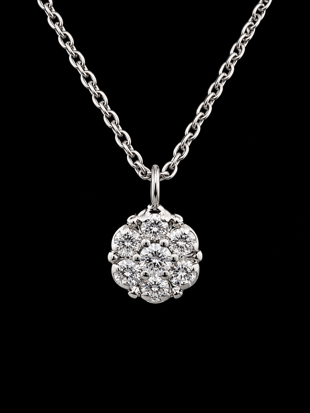 14K White Gold Diamond Cluster Pendant Necklace – 18"