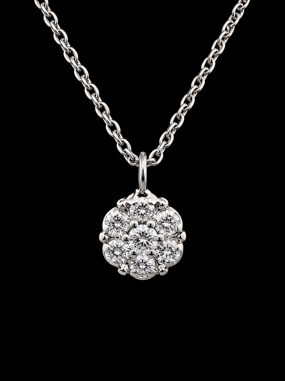 14K White Gold Diamond Cluster Pendant Necklace – 18"