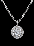 14K White Gold Diamond Halo Cluster Necklace – 18"