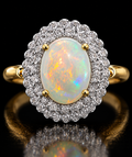 14K Gold Natural Opal & Diamond Halo Ring – Size 5.5