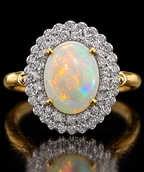 14K Gold Natural Opal & Diamond Halo Ring – Size 5.5