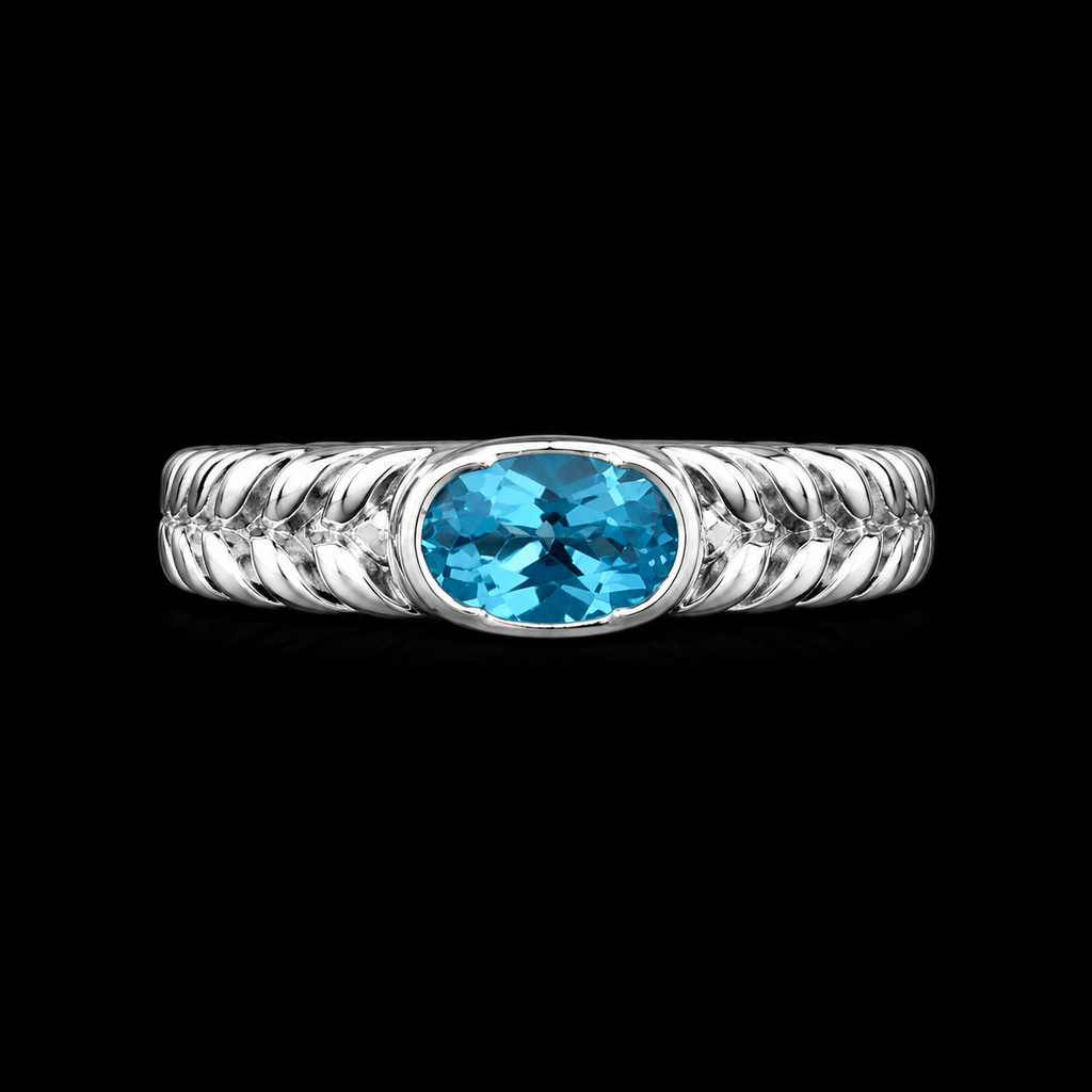 925S Oval Blue Topaz Statement Ring – Size 7