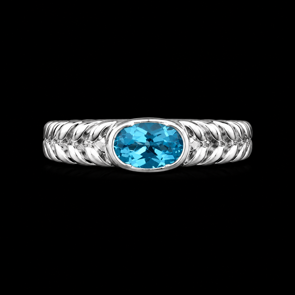925S Oval Blue Topaz Statement Ring – Size 7