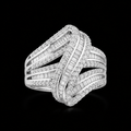 925S Natural Diamond Multi-Row Crossover Statement Ring – Size 7.5