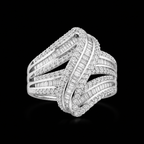 925S Natural Diamond Multi-Row Crossover Statement Ring – Size 7.5
