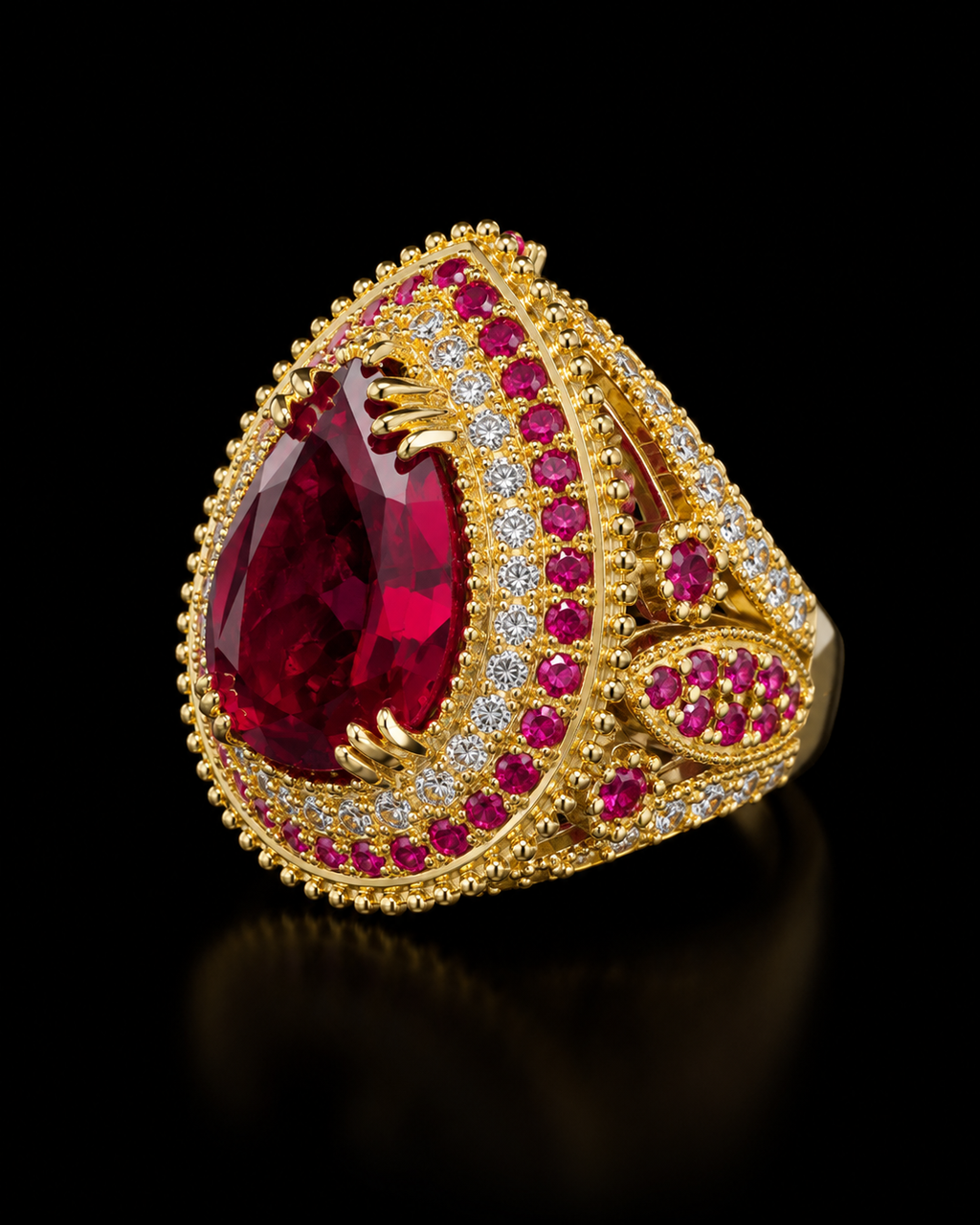 925S Pear-Cut Crimson CZ Luxury Statement Ring