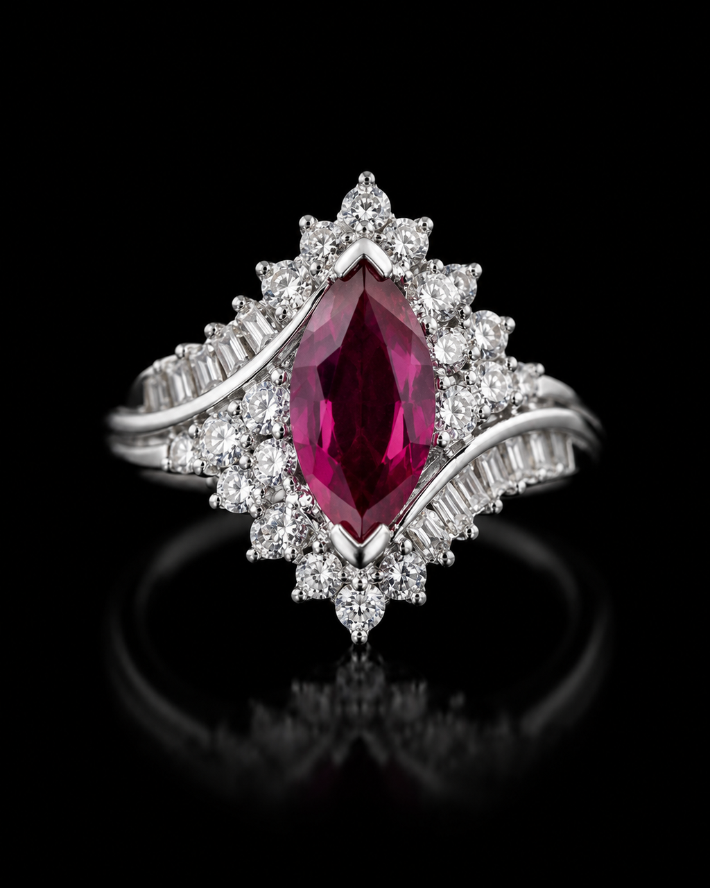 925S Pink & White Sapphire Marquise Halo Statement Ring